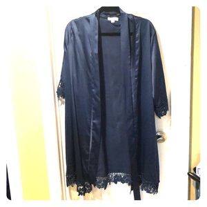 Navy satin robe